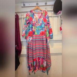 Kaftan OVERSIZED Colorful Floral and Striped Dress